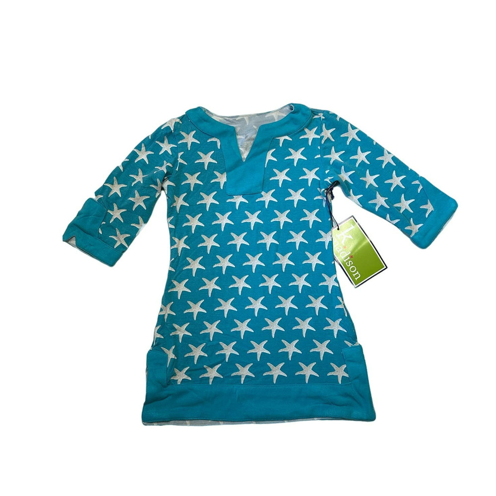 NWT K Madison Aqua Blue Starfish Girls Dress